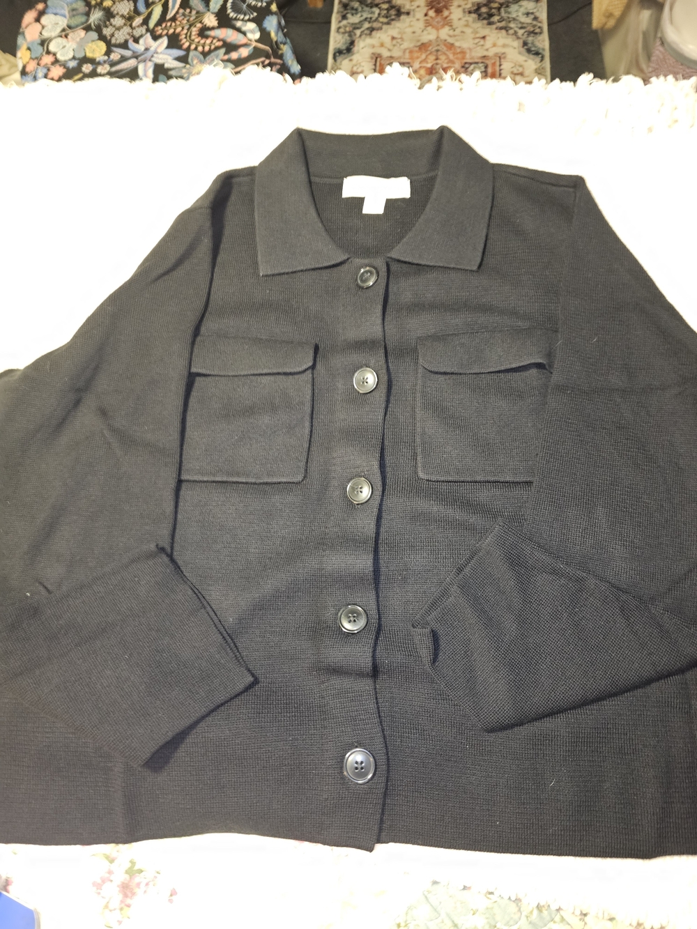 Women's Black Button-Front Knit Blazer Jacket